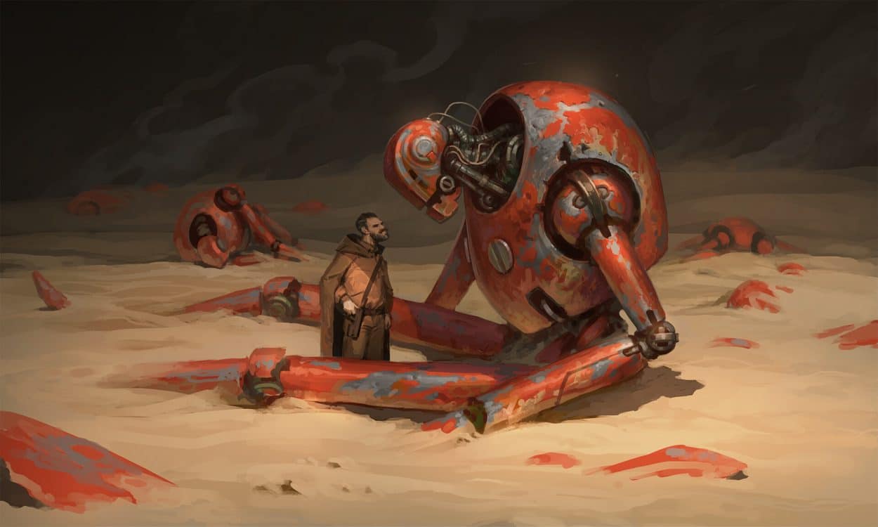 denis-zhbankov-scifi-6-1250x750-1 "Perhaps the resilience of human beings will depend on the fragility of our technological devices". (Credit: Broken robot by Denis Zhbankov/ArtStation)