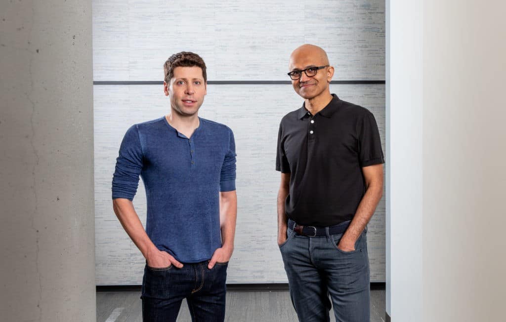 openai-microsoft Sam Altman, CEO of OpenAI (left), and Microsoft CEO Satya Nadella. (Credit: Microsoft)